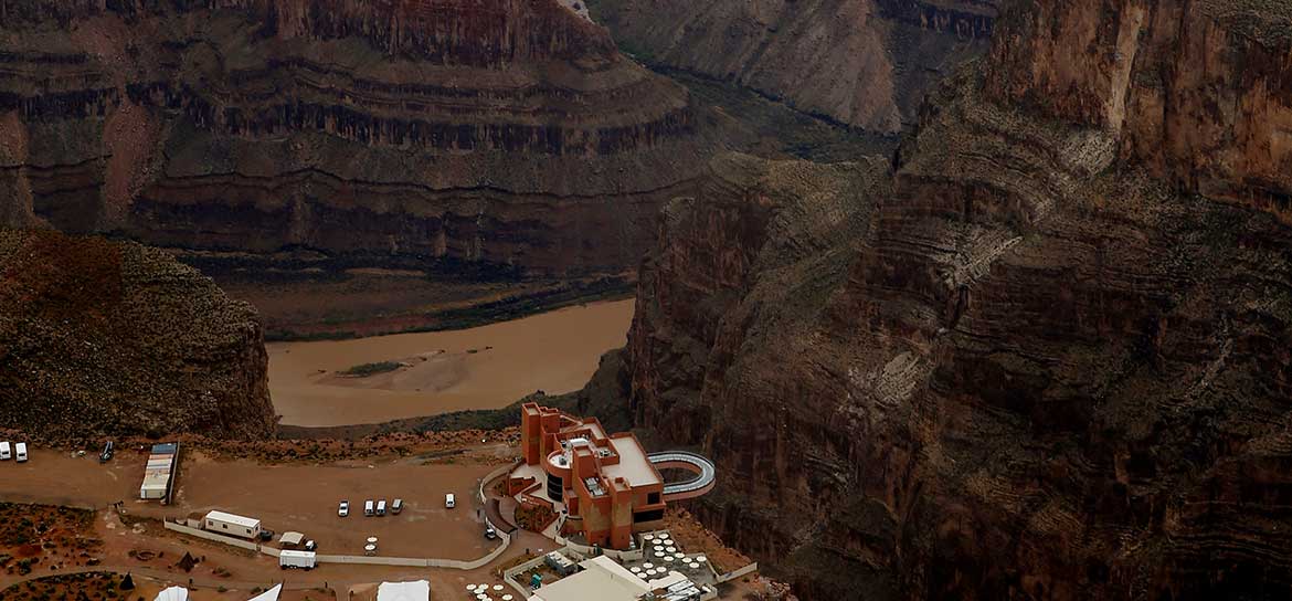 An aerial view of the Grand Canyon Skywalk Bridge.