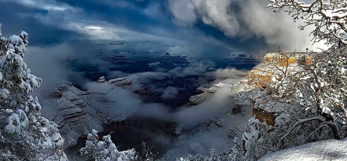 The Grand Canyon National Park covered in snow