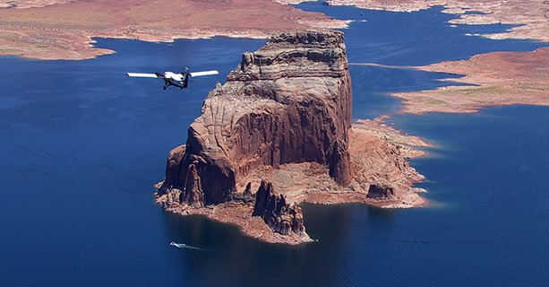 An airplane tour flies over Lake Powell.