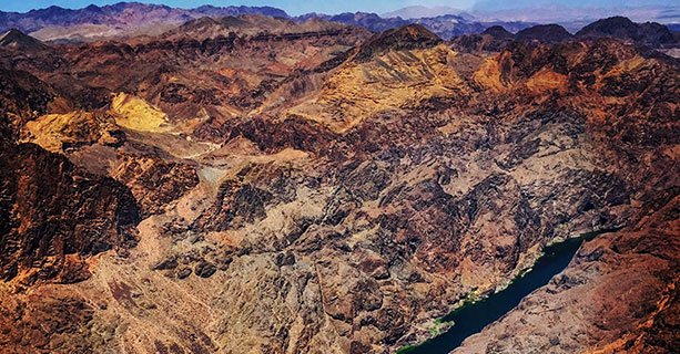 Aerial view of the Colorado River cutting through Black Canyon.