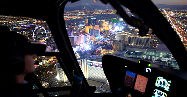 Helicopter flying over vegas strip