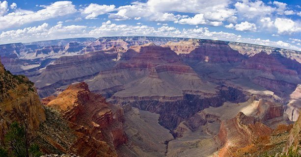 A panoramic landscape at the Grand Canyon South Rim.