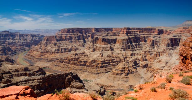 A panoramic view of a region of the Grand Canyon West.