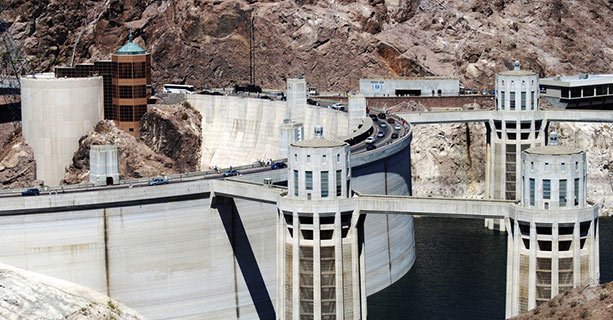 A view of the back of Hoover Dam.