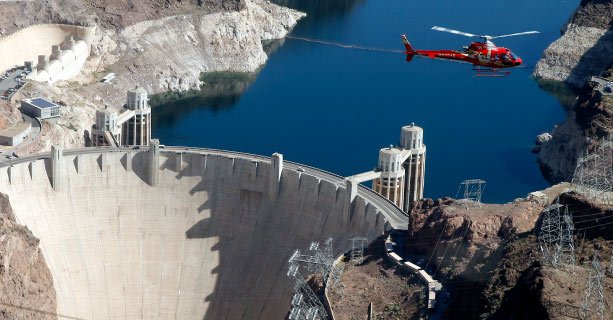 A helicopter flight over the Hoover Dam and Colorado River.