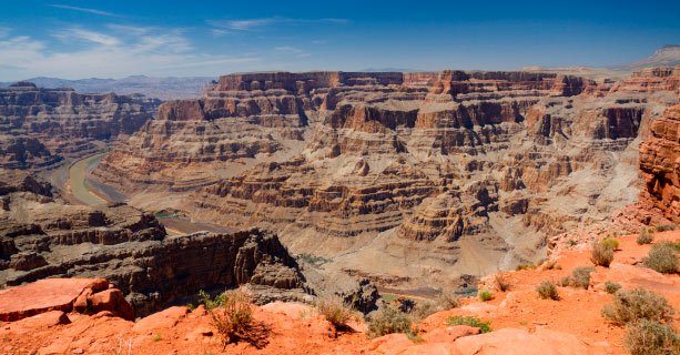 A panoramic view of a Grand Canyon West landscape.