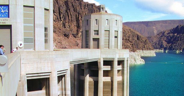 Hoover Dam's observation deck above the Colorado River.