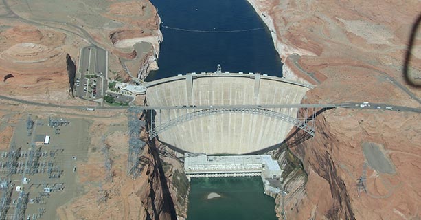 Aerial view of Glen Canyon Dam.