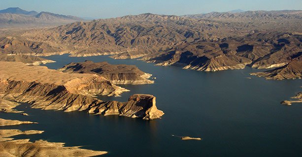 The shores of Lake Mead seen from the air.