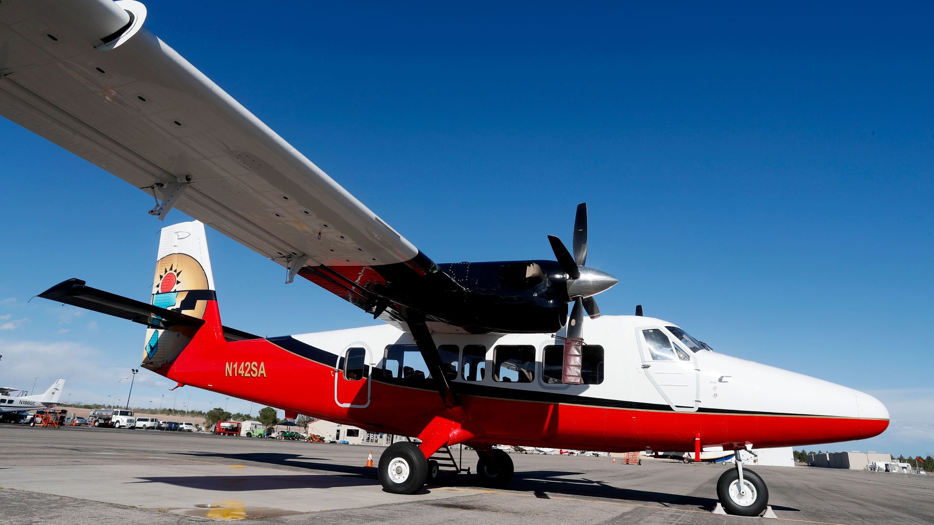 Twin Otter airplane waiting for takeoff.