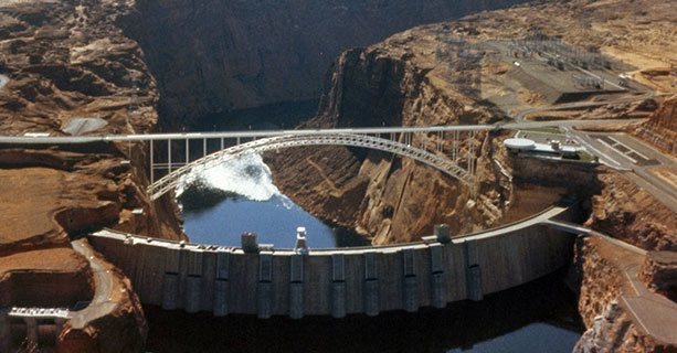 Glen Canyon Dam seen from the sky.