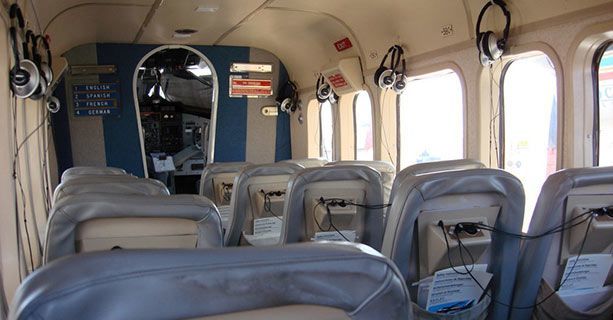 The cabin of a Twin Otter airplane.