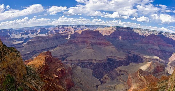 A panoramic view of a region of the Grand Canyon National Park.