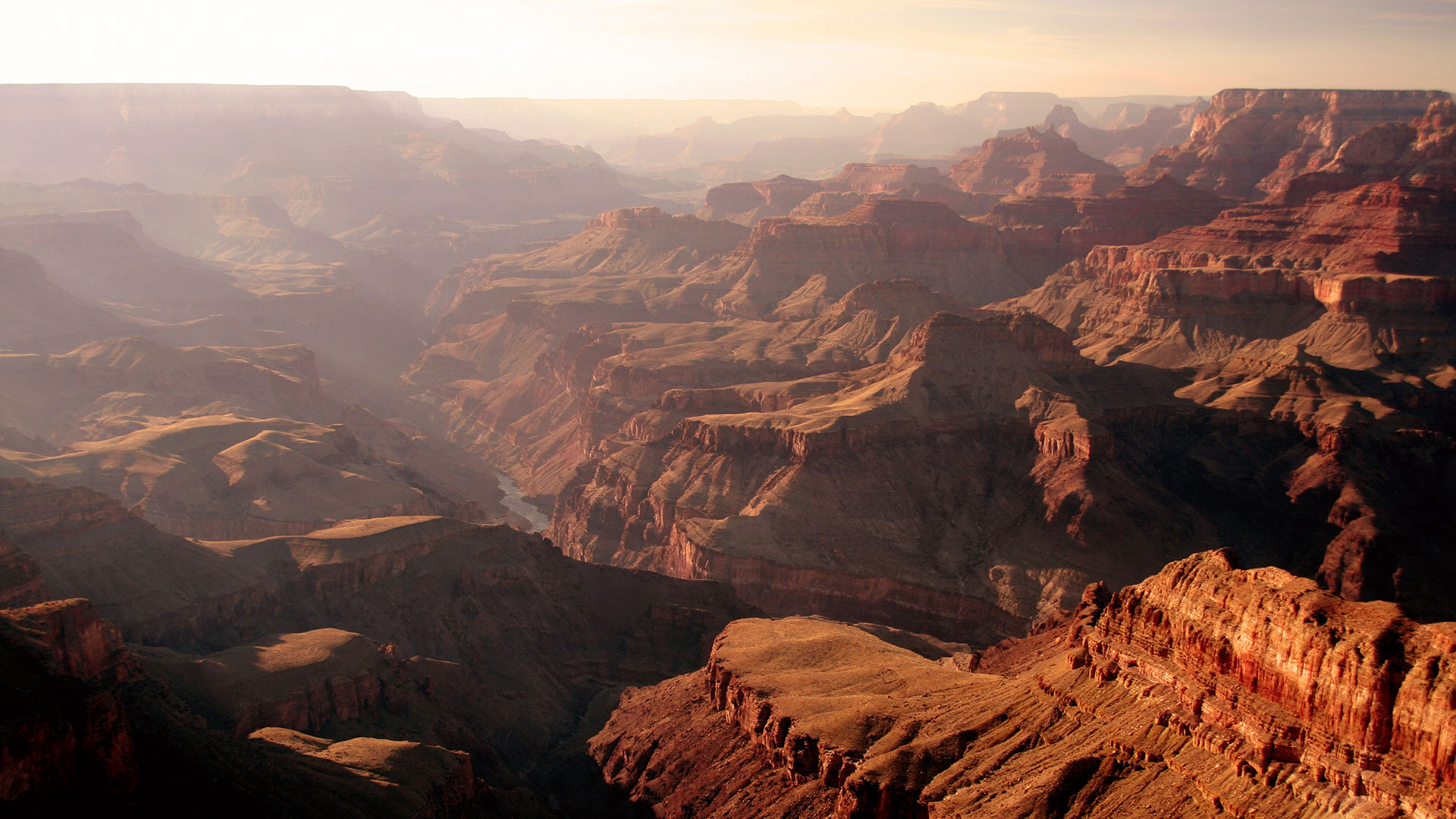 A scenic Grand Canyon vista lit by warm sunlight.