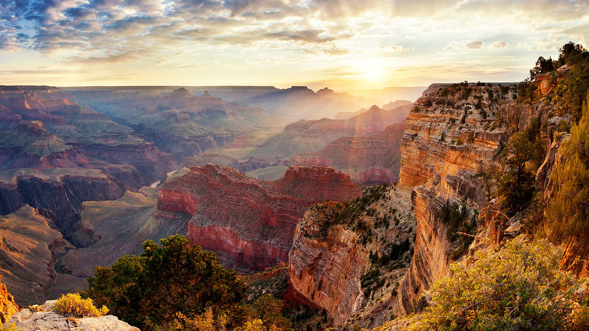 A sunlit section of the Grand Canyon National Park.