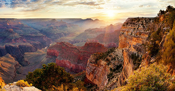 A scenic Grand Canyon landscape at sunset.