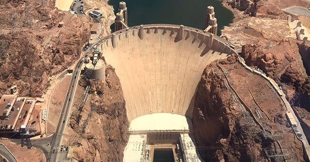 An aerial view of the Hoover Dam.